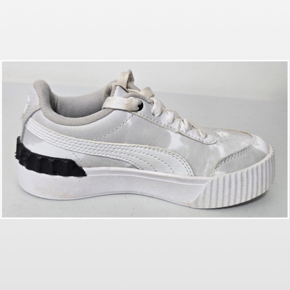 Puma Shoes Kids Size 12.5 White Leather Black Carina Lift Graphic Platform Youth - Picture 7 of 14